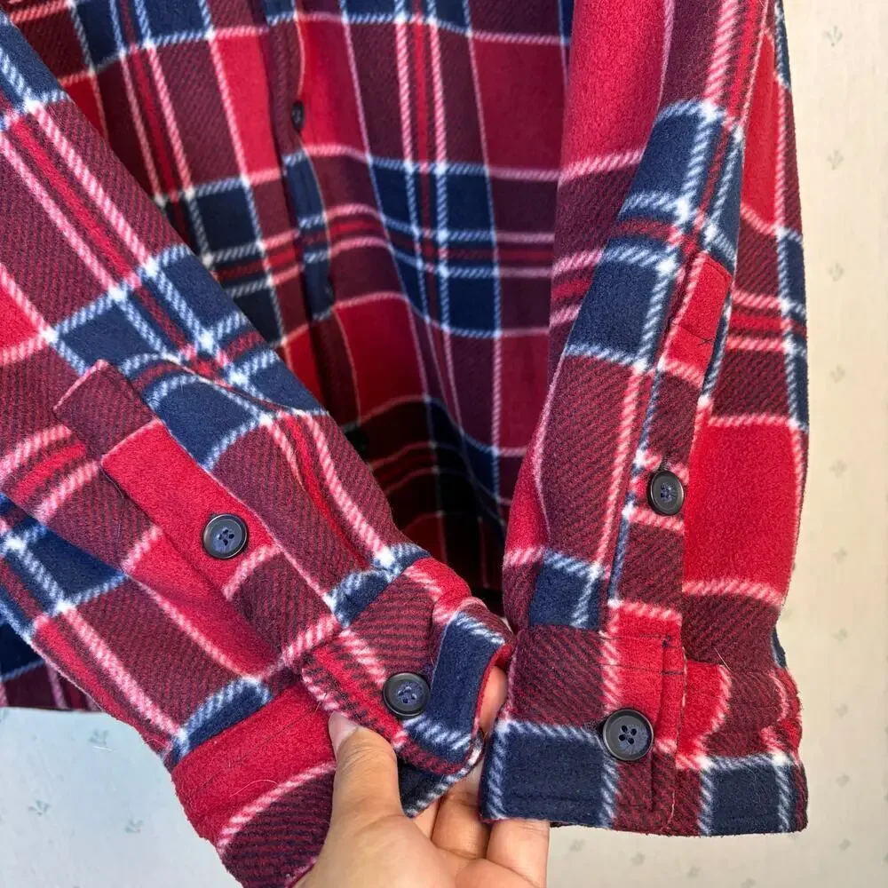 Boston Traders Sherpa Lined Button Front Jacket Size XL Red Blue Outdoor Travel